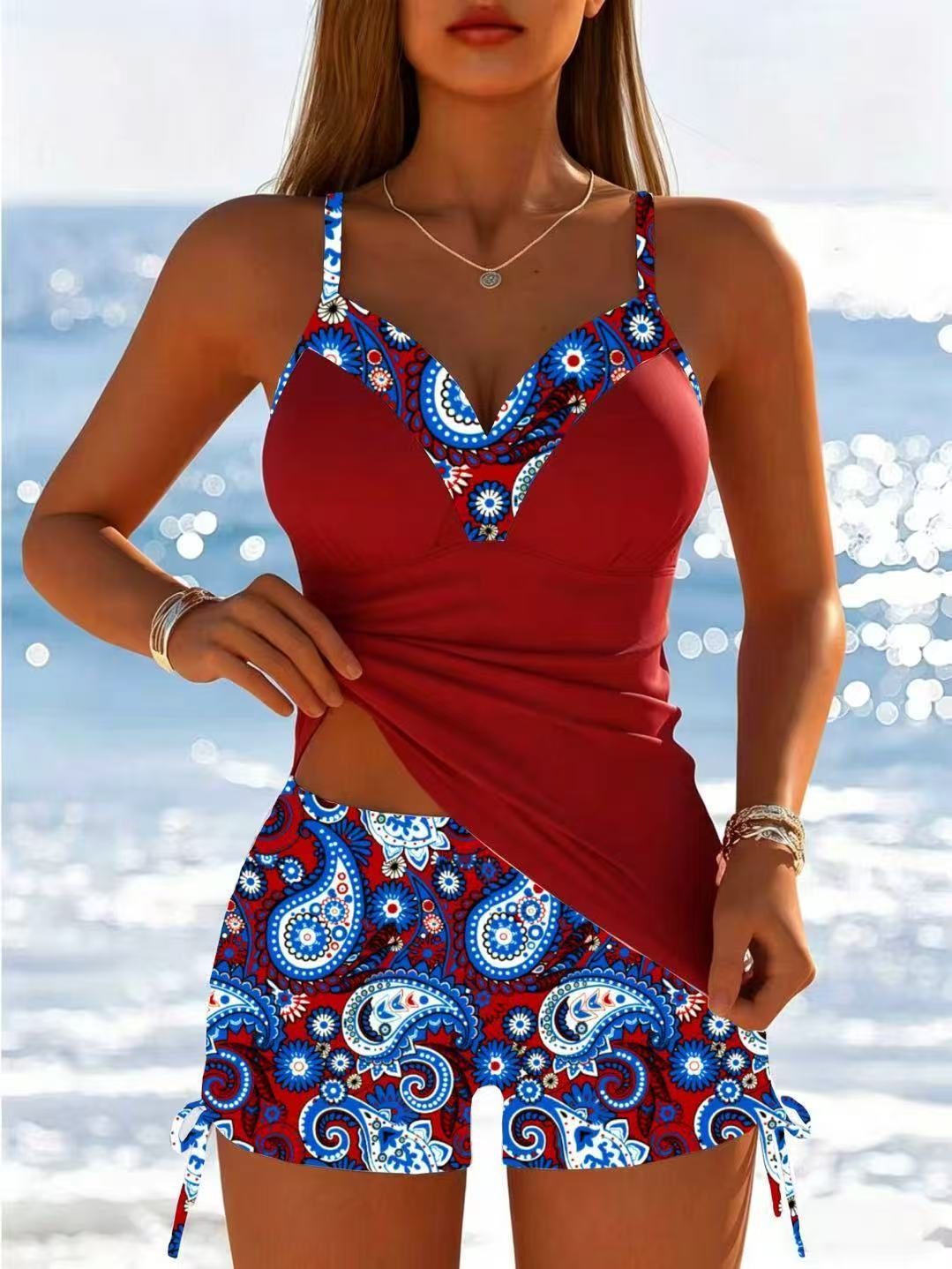Women's Two Piece Tankini Set Digital Print American Beachwear_voghion.com