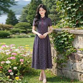 田园风碎花刺绣连衣裙女春夏收腰显瘦中长裙