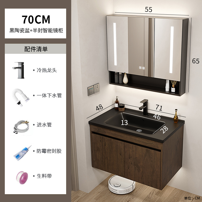 Nuevo gabinete de baño de color nuez gabinete de lavabo hotel pequeño baño en lavabo de aluminio espacio