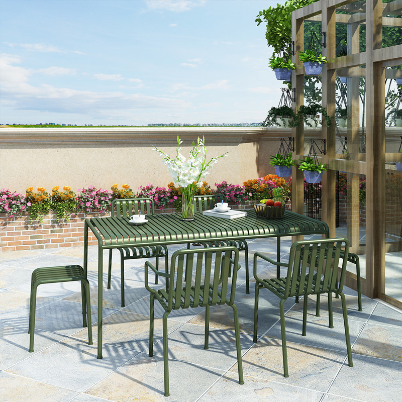 Modern Leisure Terrace Outdoor Balcony Outdoor Long Table Milk Tea Shop Cafe Iron Color Table and Chair Combination