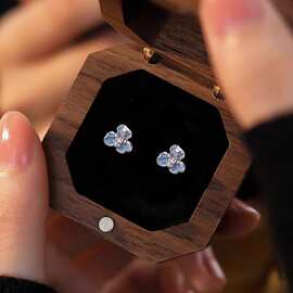 花朵耳钉女小众设计耳环蓝色甜美个性时尚养耳洞耳饰品