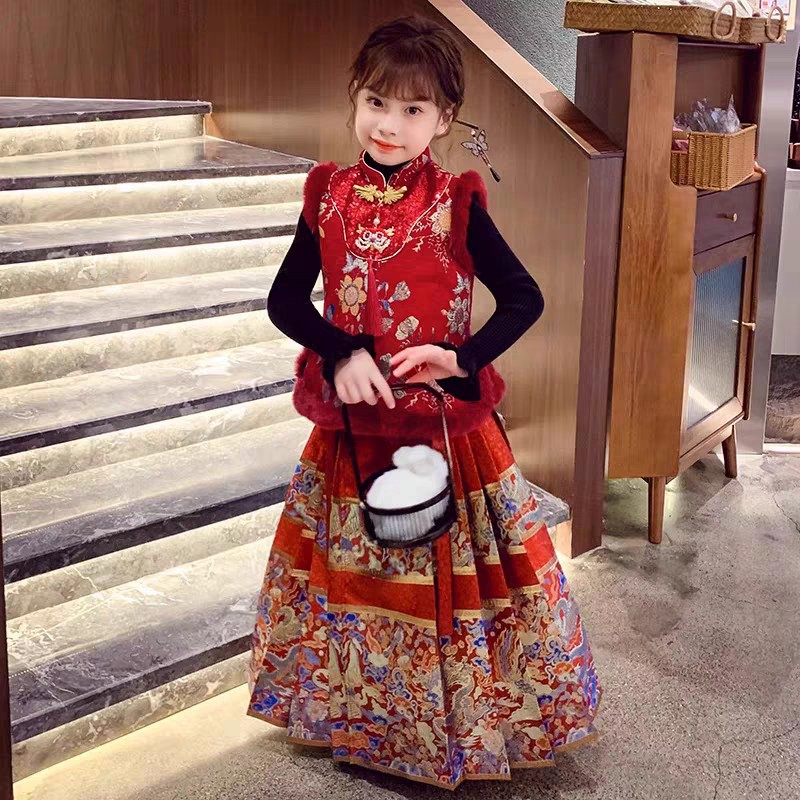 Niños estrellas redondas chaleco de invierno de niñas 2024 nuevo estilo extranjero niños estilo chino Tang ropa de Año Nuevo ropa de niñas ropa de Año Nuevo