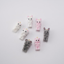 3D植绒树脂可爱猫咪老鼠兔子吊饰DIY车载钥匙扣项链背包挂件材料