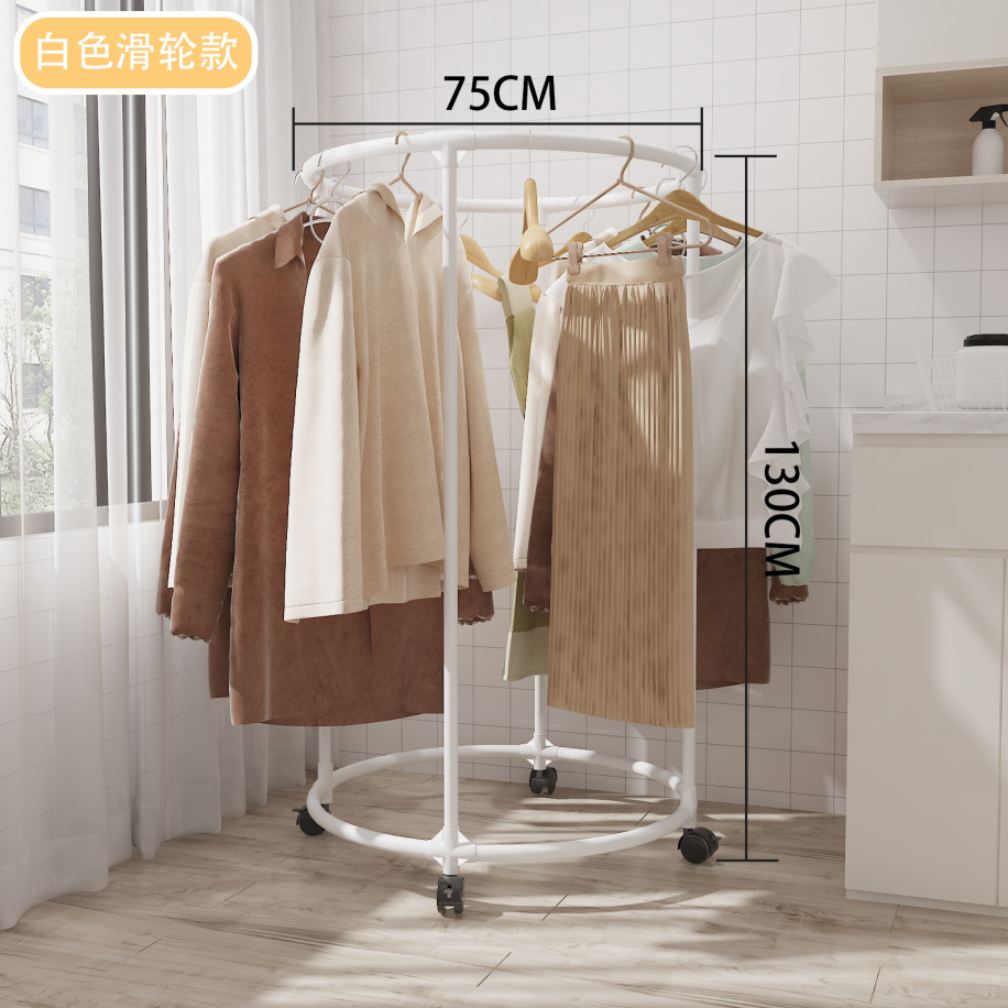 Nuevo multifuncional móvil giratorio percha de ropa tienda de ropa hierro forjado exhibición redonda rack al por mayor en stock