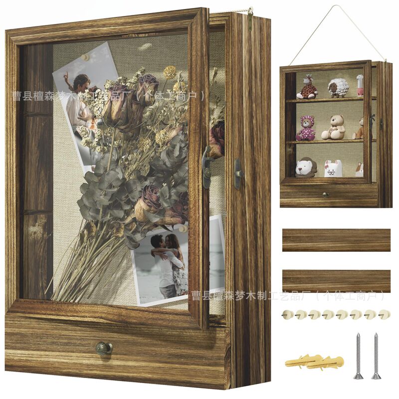 Wooden Dried Flower Specimen Storage Box, Hand-Made Display Box, Stereo Flip-Top Shadow Box, Wooden Wall-Mounted Storage Box