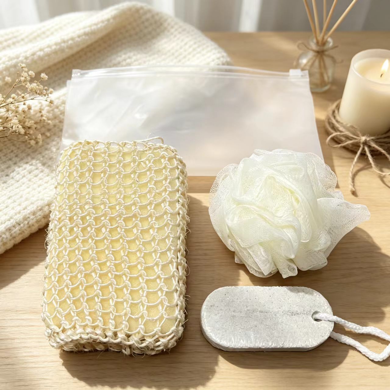 Set de Baño de Madera con Corazón de Madera de Masaje para Baño y Regalo