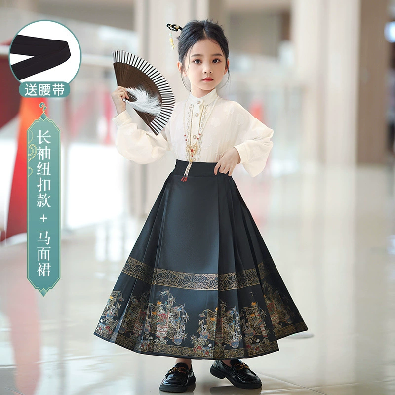 Horse-faced skirt mid-large children's suit 2025 new children's national style high-end Chinese costume for girls Chinese style ancient costume