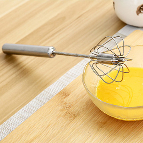 Press-type egg beater, stainless steel semi-automatic egg beater, household handheld rotating egg beater, baking utensils