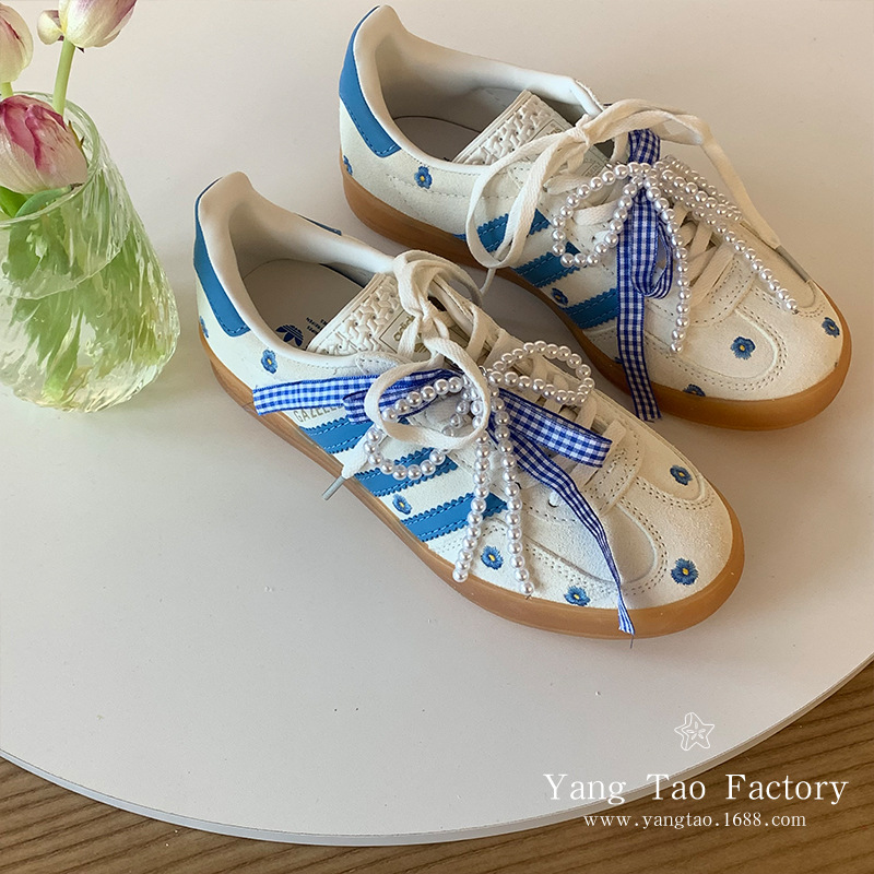 Ins azul arco perla botón de zapatos DIY moda versátil zapato colgante zapatos flores botón de cordón accesorios zapatos