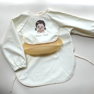 Cute Cartoon K-style Removable Waterproof Rice Pocket for Eating Portable PU Leather Reverse Dressing Smock Tie 90-130