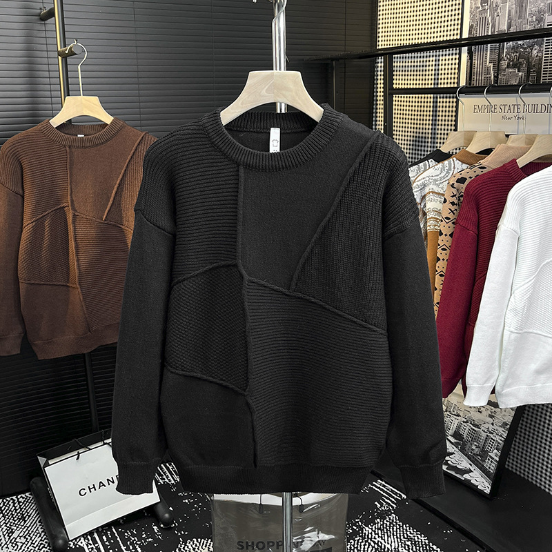 Diseño convencional estilo de moda marca de moda suéter de empalme masculino primavera y otoño collar de moda ocio juvenil