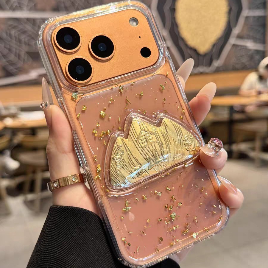 Gold Foil Stereo Gold Mountain Silver Mountain Suitable for Apple 17Promax Mobile Phone Case New Iphone16 Anti-Fall 15  4