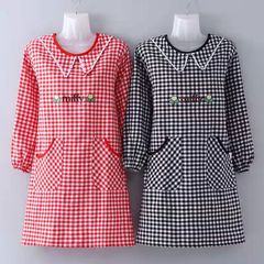 Home All-Cotton Long-Sleeve Apron Anti-Oil Stain Kitchen Cooking Breathable Covering Jacket for Women to Wear Outside Adults for Work