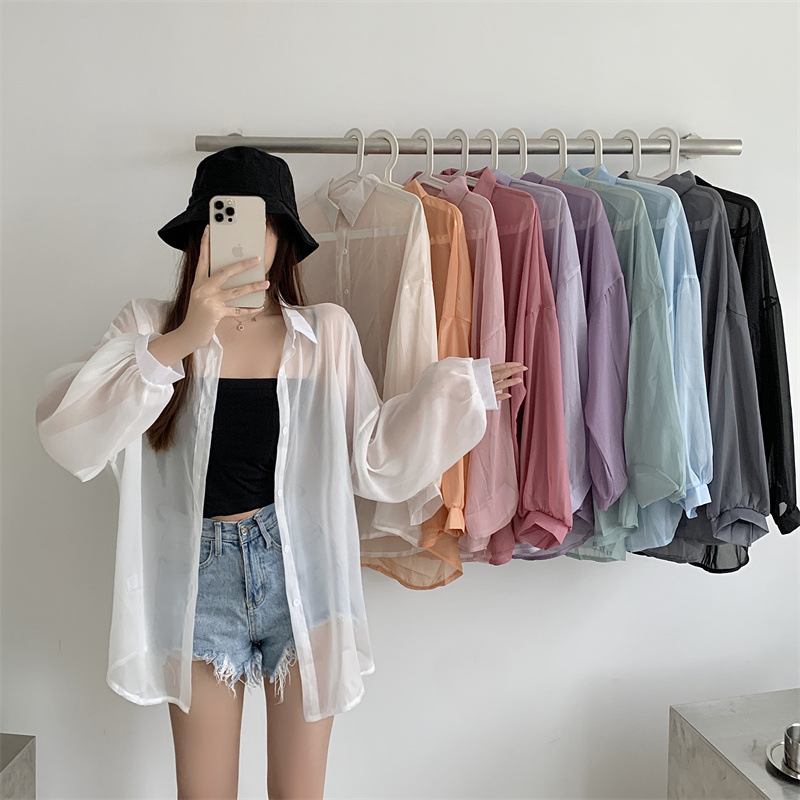 112g Weight Long Sleeve Sleeve Length Single Breasted Placket Type Shirtsleeve Sleeve Type Polyester, Chiffon Fabric Type Regular Top Length Cardigan Tops Type Holiday Occasion Shirt Collar Neckline Loose Fit Type Solid Color Pattern Summer, Spring Season Women's Gender Casual Style Wholesale Women's Casual Solid Color Long Sleeve Blouses 5