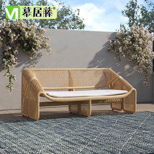 R^Outdoor Double Sofa Rattan Outdoor Leisure Courtyard Waterproof Balcony Lounge Chair Model Room Living Room Small Rattan Chair Home