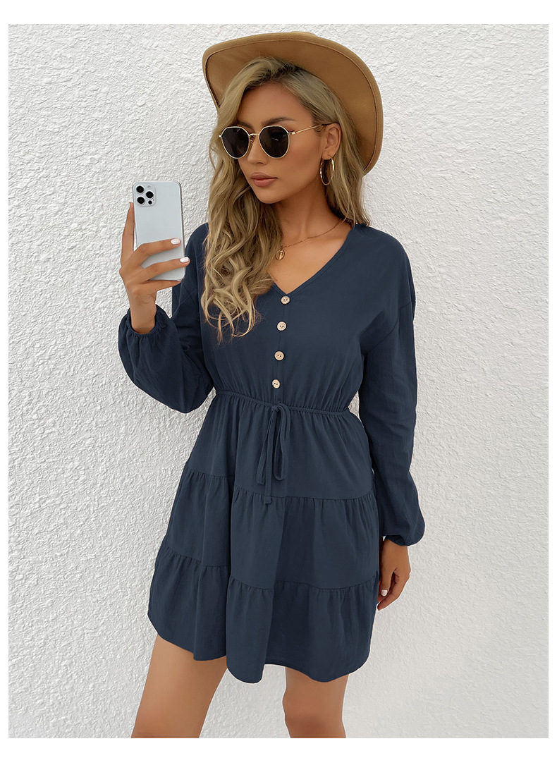 button solid color dress nihaostyles wholesale clothes NSYYF89335
