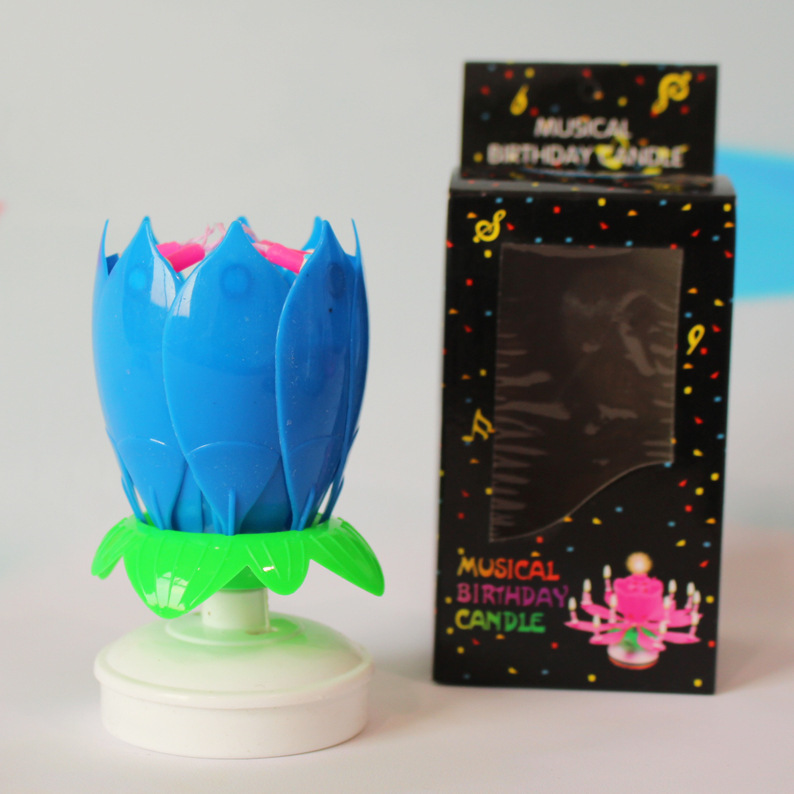 Vela de cumpleaños electrónico Lotus doble capa floración rotación cumpleaños fiesta atmósfera pastel decoración creativa música vela