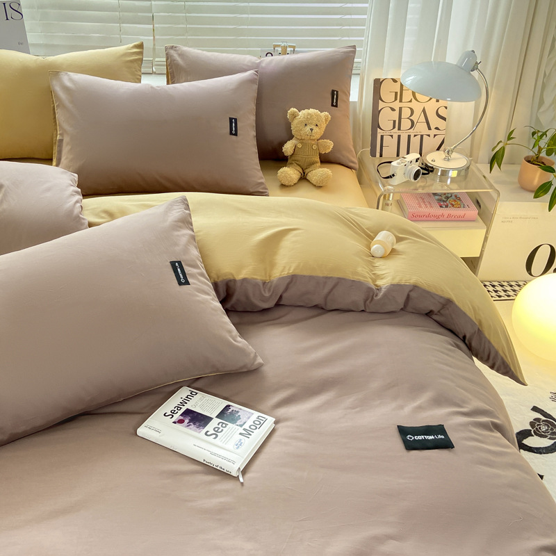 Algodón simple de cuatro piezas de color sólido cubierta de edredón de algodón dormitorio de estudiantes de tres piezas de cama de algodón de lana larga cuatro piezas de algodón