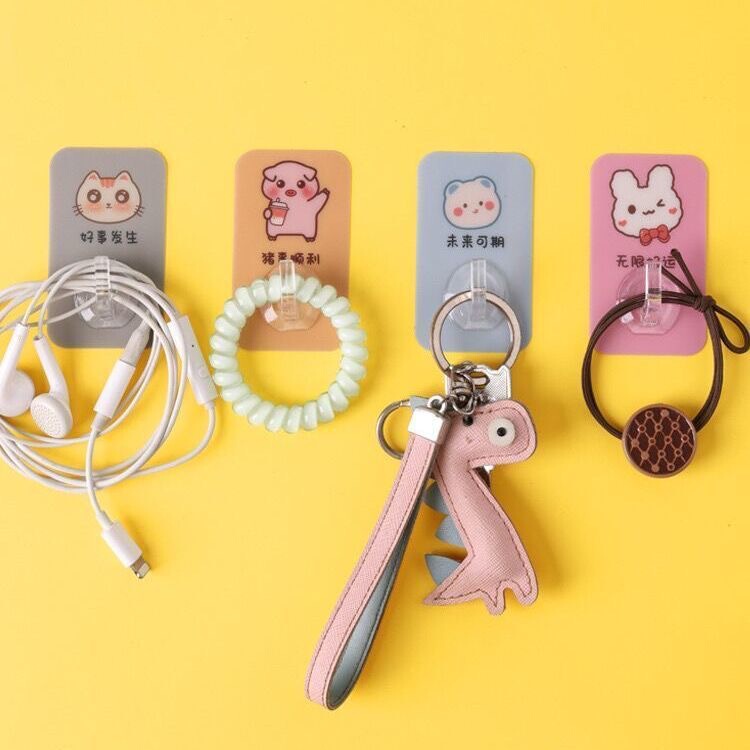 Cartoon cute sticky hook strong seamless viscose non-perforated wall-mounted hook hanging coat rack detachable hook wholesale