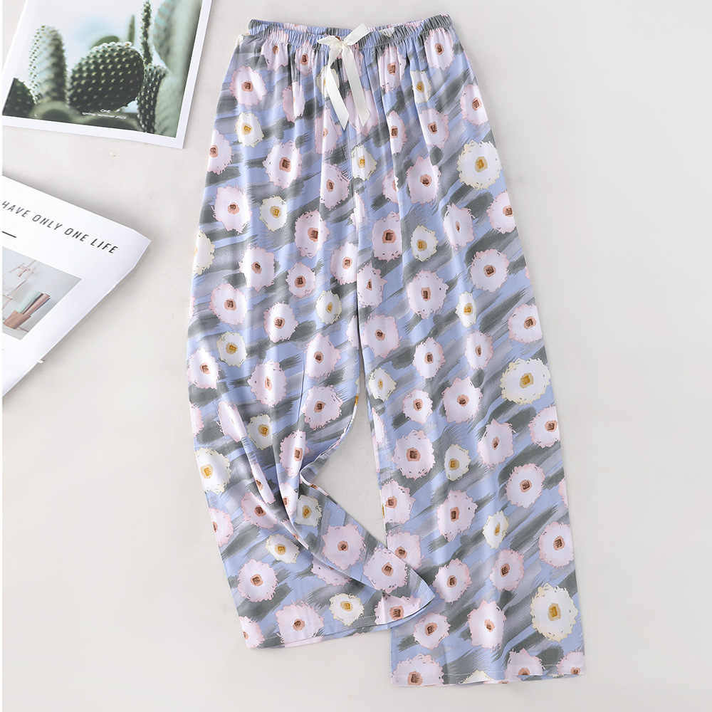 Pantalones de pijama de algodón de verano sueltos para mujeres embarazadas pantalones de piernas anchas colgantes sensación de nueve pantalones para el hogar se pueden usar fuera