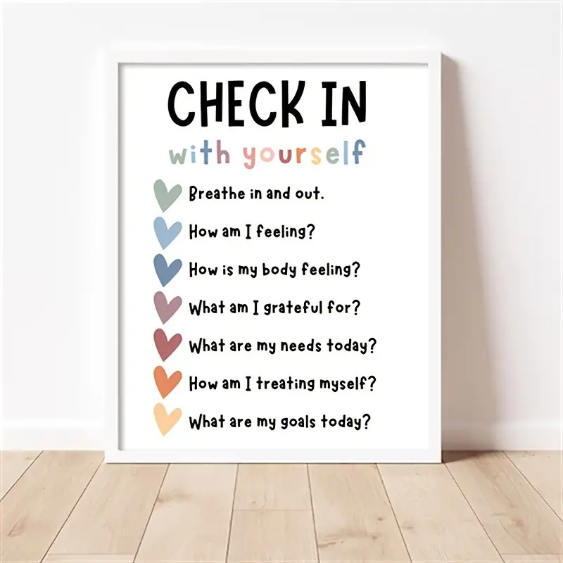 感情检查海报心理健康检查每日确认，办公室装饰，8*10 英寸无框