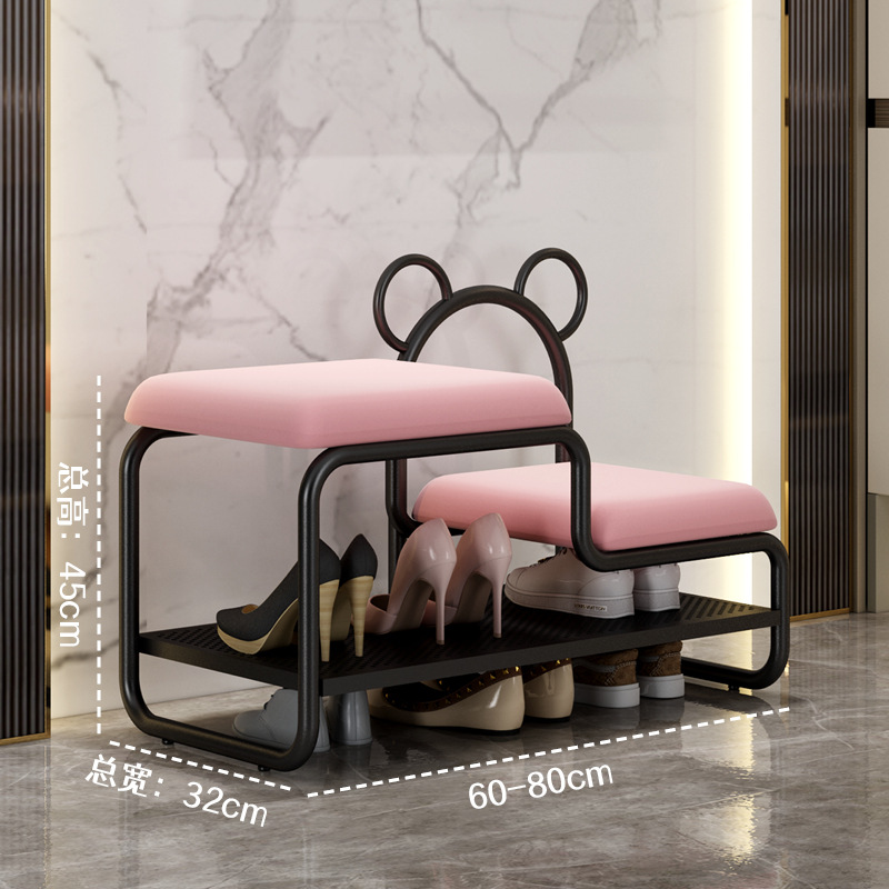 Nordic Luxury Home Door Shoe Bench Entry Seat Bench Integrated Shoe Bench Fabric Soft Pad Metal Shoe Cabinet 
