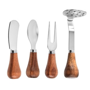 Vertical Acacia Wood Butter Knife Wooden Handle Cheese Knife Cheese Knife Jam Bread Spreader Knife Fork Spoon Three-Piece Set