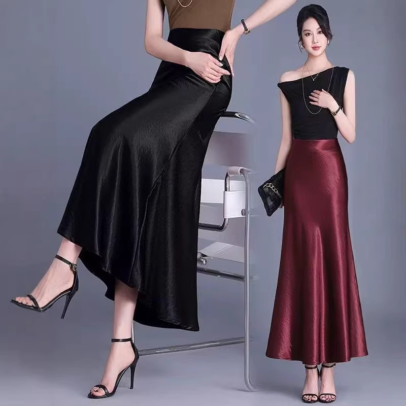 Acetate Satin Skirt for Women, 2026 Spring Collection, High-Waisted, Slimming, High-End Fishtail Skirt, Long Bodycon Skirt Acetate Satin Skirt for Women, 2026 Spring Collection, High-Waisted, Slimming, High-End Fishtail Skirt, Long Bodycon Skirt