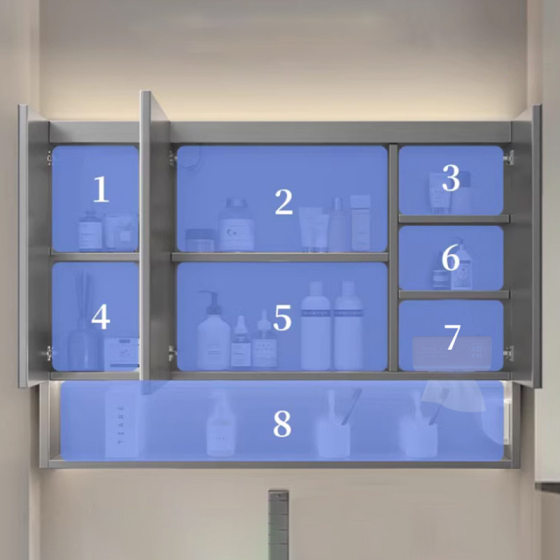 Bathroom Smart Stainless Steel Mirror Cabinet Bathroom Wall-mounted Large Space Locker Shower Makeup Mirror Placement Rack