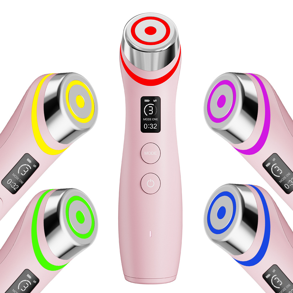 Cross-border new product 5 color light import EMS micro-current vibration massager red blue light water light pore beauty instrument