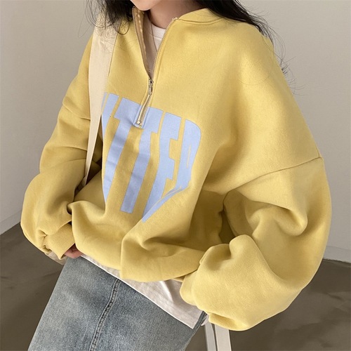 Baseball collar zipper sweatshirt women's hooded autumn 2022 new women's loose thickened thin section Korean large size spring and autumn