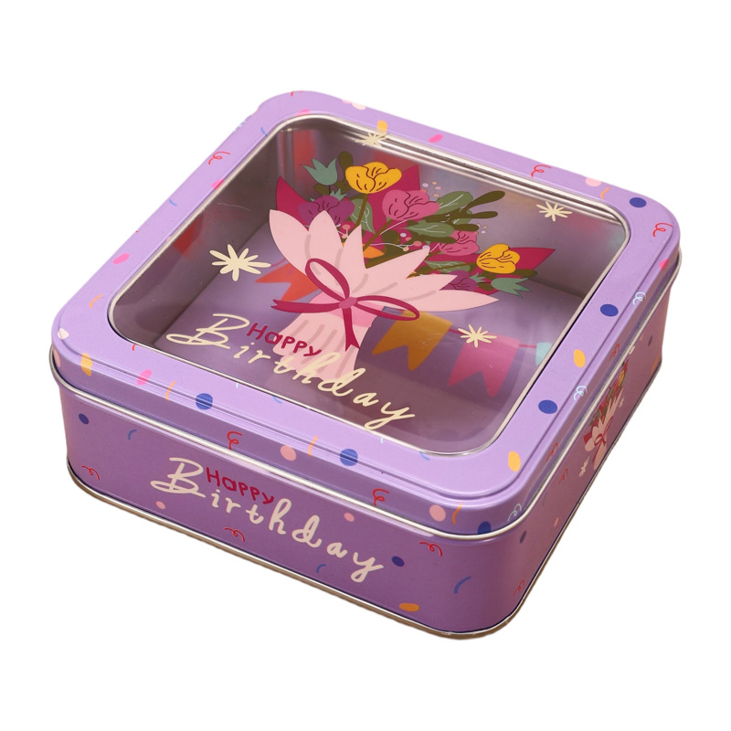 Navidad rectangular claraboyas caja galletas de Navidad caja de hierro caja transparente caja de embalaje caja de lata