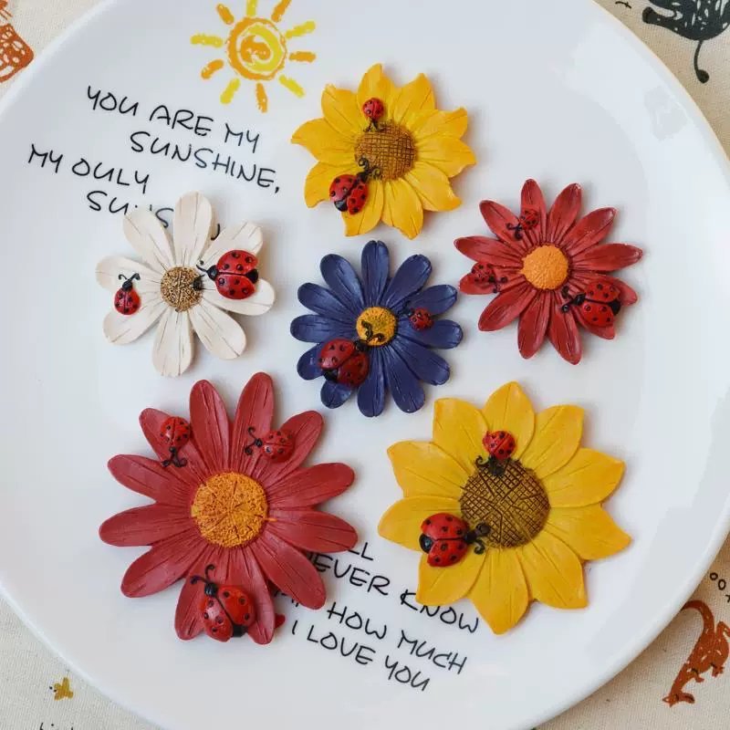 美式乡村复古太阳菊树脂冰箱磁性装饰贴餐厅厨房玄关家居饰品摆件