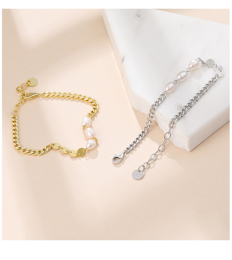 New S925 Silver Bead Bracelet Fashion Disc Splicing Bracelet Silver Jewelry display picture 3