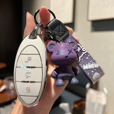 Special Pentium T77 Key: Car key bag - faw-pentium-f-smart-3-key-single-shell-white-purple-violence-bear-pendant