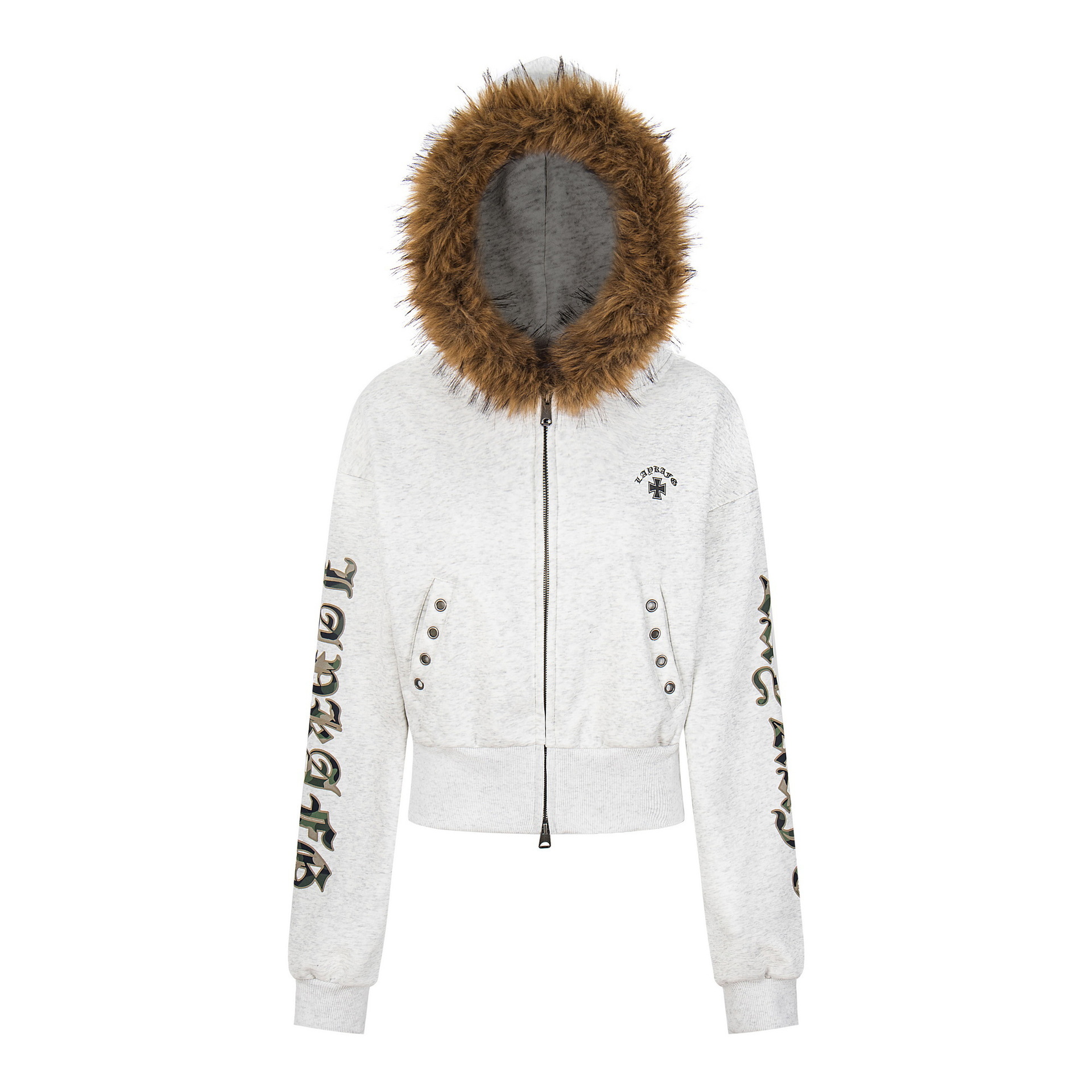 2025 New Autumn and Winter American Retro Fur Collar Hooded Sweatshirt Jacket for Women Fleece-Lined Gray Sexy Short Cardigan