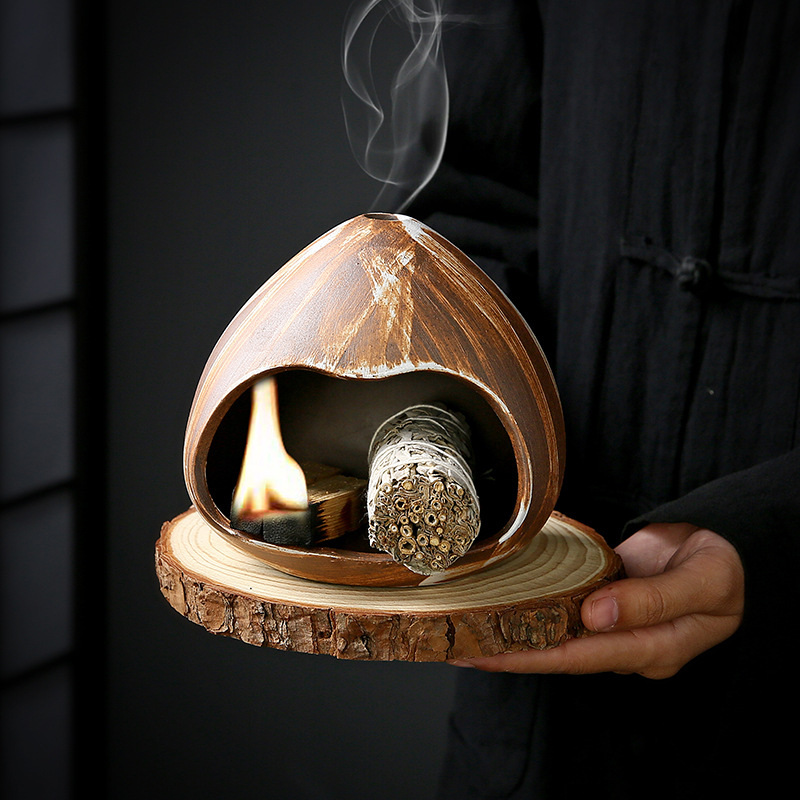富士雪山小壁炉秘鲁圣木香炉创意熏香炉冬日氛围感点燃式精致香炉