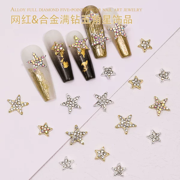 Retro Alloy Material Five-Pointed Star Heart Jewelry Accessories DIY Handmade Manicure Material Flower Heart Rhinestone Pearl Flower