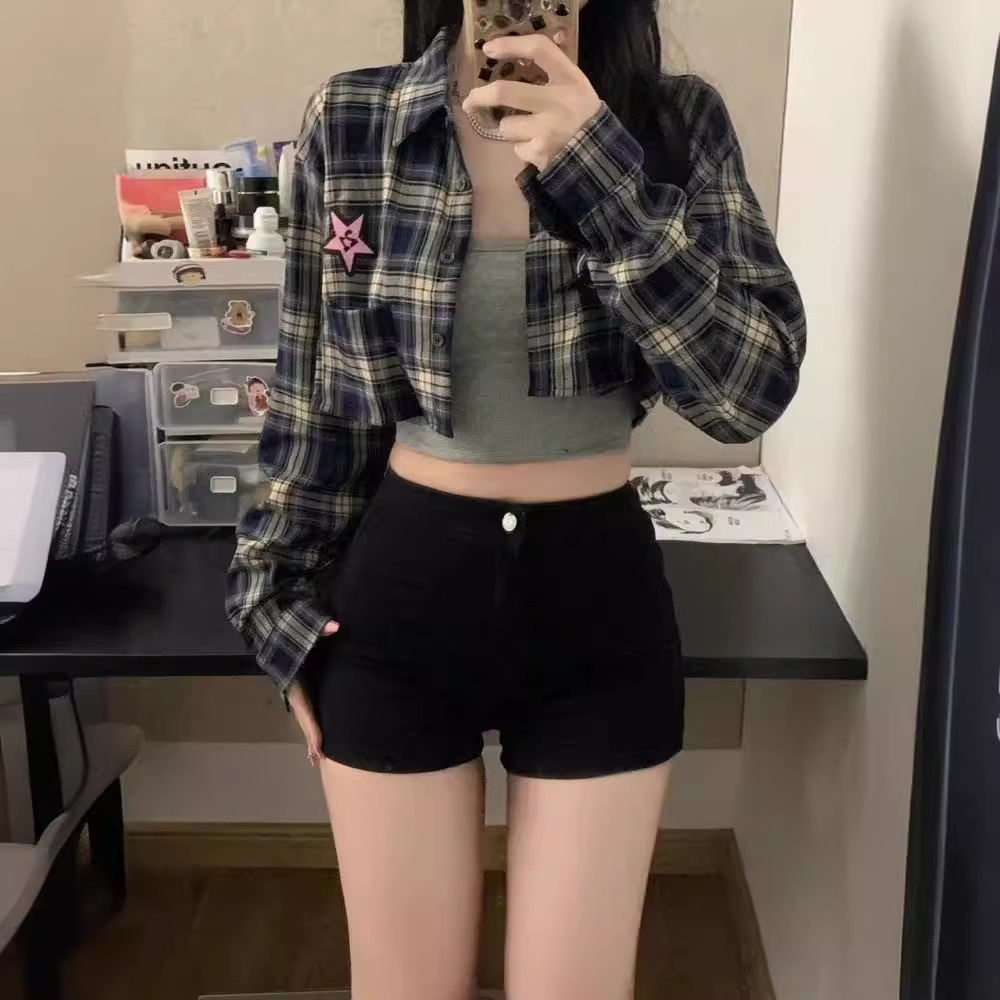 Black Shorts for Women, Outerwear, Base Layer, 2025 Summer New Style, High-Waisted, Tight-Fitting Denim Shorts, Hip-Hugging, Ultra-Short Hot Pants