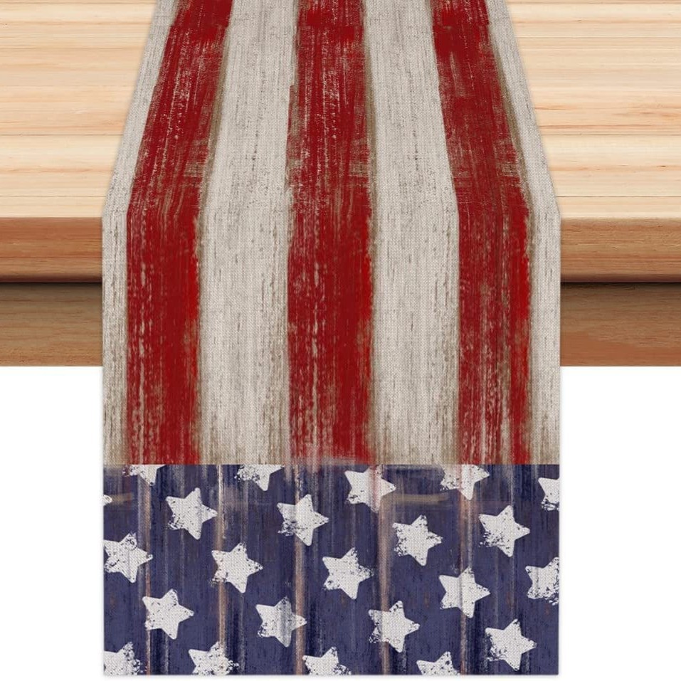 Transfronterizo 2024 Amazon nuevo día independiente pentáculo lino tabla bandera tabla de comedor tabla de té tabla de bandera