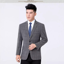 2025秋冬季新款中年男士西服外套爸爸装商务休闲格子羊毛单西便服