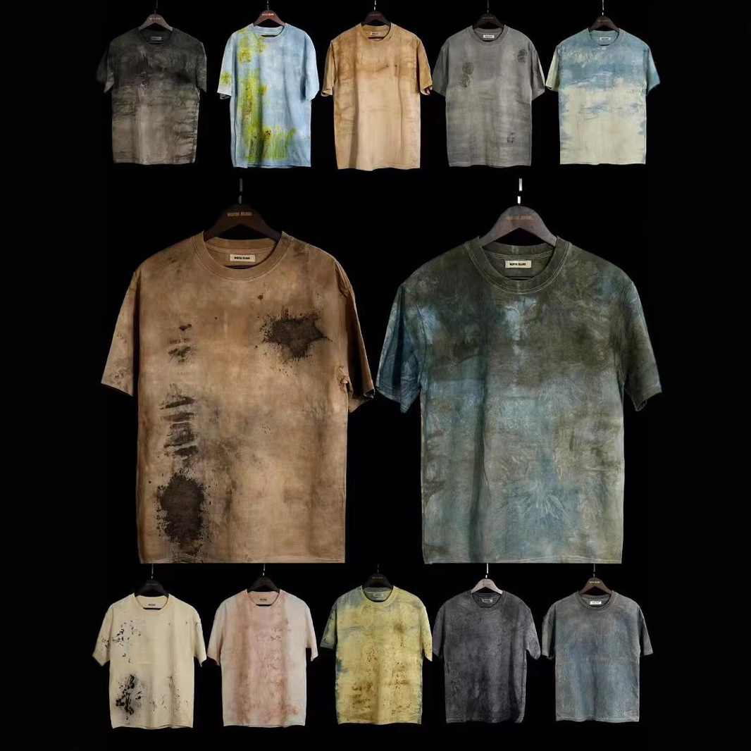 2025 transfronterizo dibujado a mano camiseta de mangas cortas hombre lavado retro relajado pareja hip hop vientos casuales blusa versátil