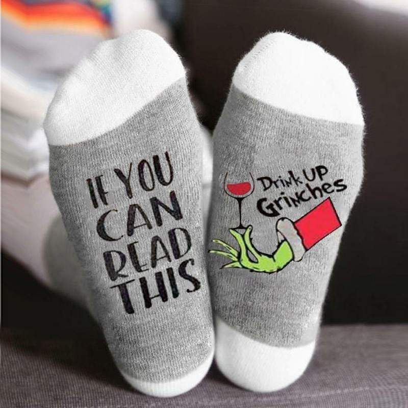 Calcetines de algodón transfronterizos de otoño e invierno para hombres y mujeres copa de vino tinto personalizada calcetines casuales de media pantorrilla ins medias transpirables a juego de colores de moda al por mayor