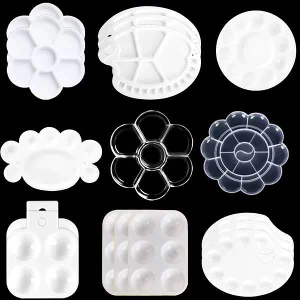 Cross-Border Art Palette Paint Tray Pp Plastic Painting Palette Children's Palette Small Plum Blossom-Shaped Palette
