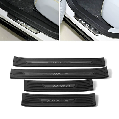 Dekorativ pedal başlıqları Steel Threshold Strip Modification, Welcome - door-inside-4-pieces-of-inner-sill-strips-stainless-steel-black-titanium-brushed-for-avatr-11