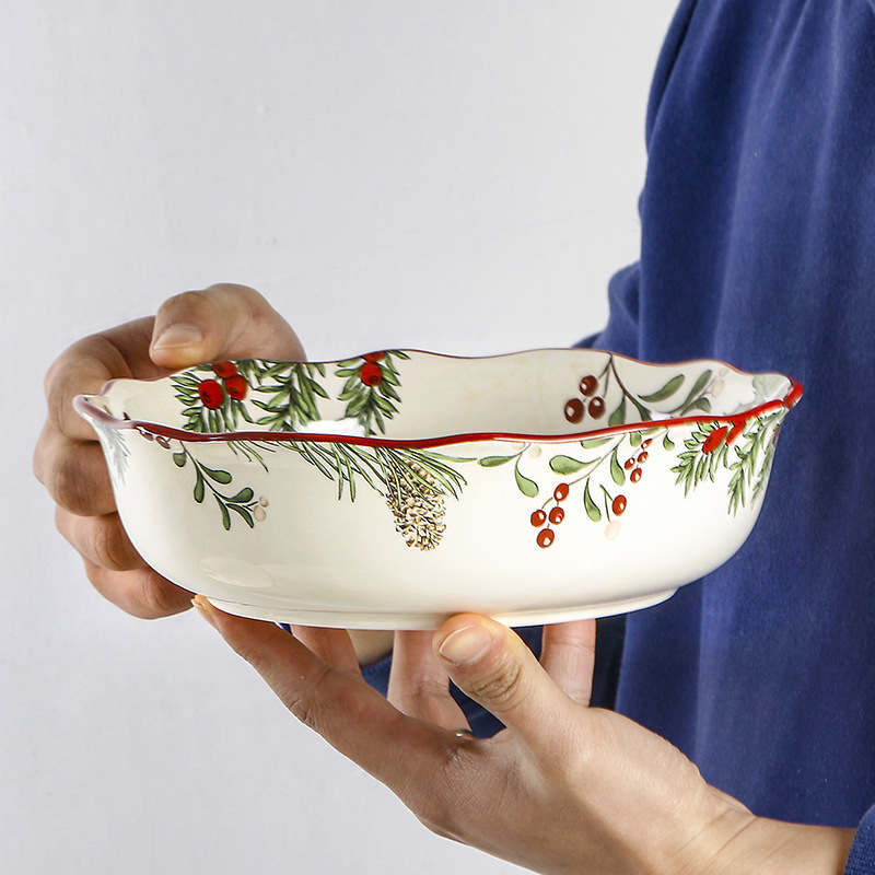 European and American Style Fruit Salah Bowl Household Soup Bowl Irregular Shallow Bowl Creative Ceramic Deep Plate Underglaze Color Bowl European and American Style Fruit Salah Bowl Household Soup Bowl Irregular Shallow Bowl Creative Ceramic Deep Plate Underglaze Color Bowl