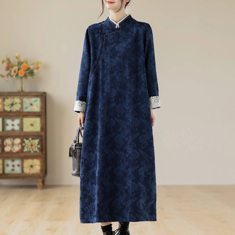 New Chinese Style Improved Cheongsam dress Autumn and Winter Women's Casual Flesh Covering Artistic plus size Loose Set Collar Retro Long Skirt New Chinese Style Improved Cheongsam dress Autumn and Winter Women's Casual Flesh Covering Artistic plus size Loose Set Collar Retro Long Skirt