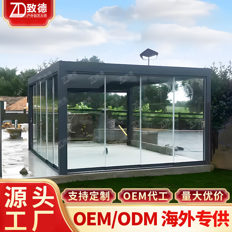 Direct Selling Louvered Pavilion Awning Glass Room Assembly Aluminum Tile Popular Sun Room Remote Control Hotel Aluminum Alloy Pavilion