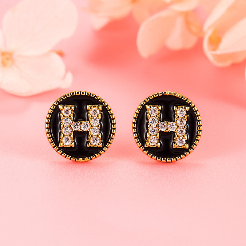 Elegant black retro earrings with letters