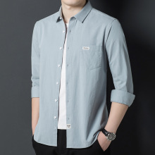 男士100%纯棉衬衫春秋长袖薄款商务休闲真口袋衬衣中年工装寸衫